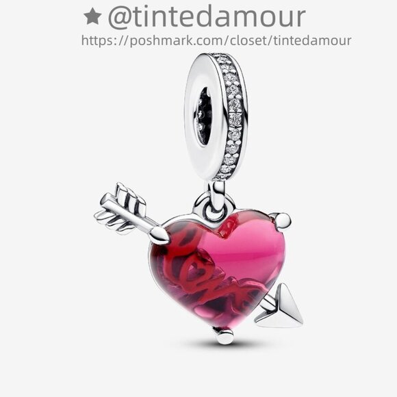 Pandora Red Heart & Arrow Murano Glass Dangle Charm - Picture 1 of 2